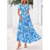 imagePRETTYGARDEN Womens 2025 Summer Boho Maxi Dresses Floral Short Sleeve V Neck A Line Tiered Flowy Long Beach Vacation DressFloral Blue