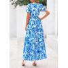 imagePRETTYGARDEN Womens 2025 Summer Boho Maxi Dresses Floral Short Sleeve V Neck A Line Tiered Flowy Long Beach Vacation DressFloral Blue