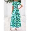 imagePRETTYGARDEN Womens 2025 Summer Boho Maxi Dresses Floral Short Sleeve V Neck A Line Tiered Flowy Long Beach Vacation DressFloral Green