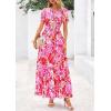 imagePRETTYGARDEN Womens 2025 Summer Boho Maxi Dresses Floral Short Sleeve V Neck A Line Tiered Flowy Long Beach Vacation DressFloral Rose Red