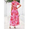 imagePRETTYGARDEN Womens 2025 Summer Boho Maxi Dresses Floral Short Sleeve V Neck A Line Tiered Flowy Long Beach Vacation DressFloral Rose Red