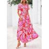 imagePRETTYGARDEN Womens 2025 Summer Boho Maxi Dresses Floral Short Sleeve V Neck A Line Tiered Flowy Long Beach Vacation DressFloral Rose Red