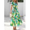 imagePRETTYGARDEN Womens 2025 Summer Boho Maxi Dresses Floral Short Sleeve V Neck A Line Tiered Flowy Long Beach Vacation DressGreen