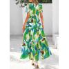 imagePRETTYGARDEN Womens 2025 Summer Boho Maxi Dresses Floral Short Sleeve V Neck A Line Tiered Flowy Long Beach Vacation DressGreen