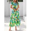 imagePRETTYGARDEN Womens 2025 Summer Boho Maxi Dresses Floral Short Sleeve V Neck A Line Tiered Flowy Long Beach Vacation DressGreen