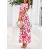 imagePRETTYGARDEN Womens 2025 Summer Boho Maxi Dresses Floral Short Sleeve V Neck A Line Tiered Flowy Long Beach Vacation DressGreen Pink Floral