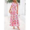 imagePRETTYGARDEN Womens 2025 Summer Boho Maxi Dresses Floral Short Sleeve V Neck A Line Tiered Flowy Long Beach Vacation DressGreen Pink Floral