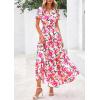 imagePRETTYGARDEN Womens 2025 Summer Boho Maxi Dresses Floral Short Sleeve V Neck A Line Tiered Flowy Long Beach Vacation DressGreen Pink Floral