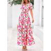 imagePRETTYGARDEN Womens 2025 Summer Boho Maxi Dresses Floral Short Sleeve V Neck A Line Tiered Flowy Long Beach Vacation DressGreen Pink Floral