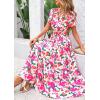 imagePRETTYGARDEN Womens 2025 Summer Boho Maxi Dresses Floral Short Sleeve V Neck A Line Tiered Flowy Long Beach Vacation DressGreen Pink Floral