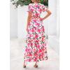imagePRETTYGARDEN Womens 2025 Summer Boho Maxi Dresses Floral Short Sleeve V Neck A Line Tiered Flowy Long Beach Vacation DressGreen Pink Floral
