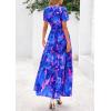 imagePRETTYGARDEN Womens 2025 Summer Boho Maxi Dresses Floral Short Sleeve V Neck A Line Tiered Flowy Long Beach Vacation DressRoyal Blue