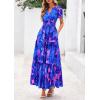 imagePRETTYGARDEN Womens 2025 Summer Boho Maxi Dresses Floral Short Sleeve V Neck A Line Tiered Flowy Long Beach Vacation DressRoyal Blue