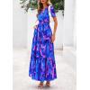 imagePRETTYGARDEN Womens 2025 Summer Boho Maxi Dresses Floral Short Sleeve V Neck A Line Tiered Flowy Long Beach Vacation DressRoyal Blue