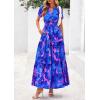 imagePRETTYGARDEN Womens 2025 Summer Boho Maxi Dresses Floral Short Sleeve V Neck A Line Tiered Flowy Long Beach Vacation DressRoyal Blue