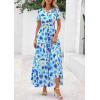imagePRETTYGARDEN Womens 2025 Summer Boho Maxi Dresses Floral Short Sleeve V Neck A Line Tiered Flowy Long Beach Vacation DressWhite Blue Floral