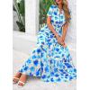 imagePRETTYGARDEN Womens 2025 Summer Boho Maxi Dresses Floral Short Sleeve V Neck A Line Tiered Flowy Long Beach Vacation DressWhite Blue Floral