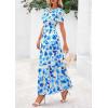 imagePRETTYGARDEN Womens 2025 Summer Boho Maxi Dresses Floral Short Sleeve V Neck A Line Tiered Flowy Long Beach Vacation DressWhite Blue Floral