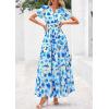 imagePRETTYGARDEN Womens 2025 Summer Boho Maxi Dresses Floral Short Sleeve V Neck A Line Tiered Flowy Long Beach Vacation DressWhite Blue Floral