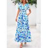 imagePRETTYGARDEN Womens 2025 Summer Boho Maxi Dresses Floral Short Sleeve V Neck A Line Tiered Flowy Long Beach Vacation DressWhite Blue Floral