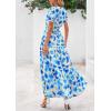 imagePRETTYGARDEN Womens 2025 Summer Boho Maxi Dresses Floral Short Sleeve V Neck A Line Tiered Flowy Long Beach Vacation DressWhite Blue Floral