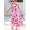 imagePRETTYGARDEN Womens 2025 Summer Boho Maxi Dresses Floral Short Sleeve V Neck A Line Tiered Flowy Long Beach Vacation DressWhite Pink Floral