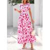 imagePRETTYGARDEN Womens 2025 Summer Boho Maxi Dresses Floral Short Sleeve V Neck A Line Tiered Flowy Long Beach Vacation DressWhite Pink Floral
