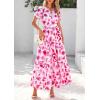 imagePRETTYGARDEN Womens 2025 Summer Boho Maxi Dresses Floral Short Sleeve V Neck A Line Tiered Flowy Long Beach Vacation DressWhite Pink Floral