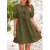 imagePRETTYGARDEN Womens 2025 Summer Casual Short Sleeve Dresses A Line Bow Tie Front Babydoll Loose Cute Mini Dress with PocketsArmy Green