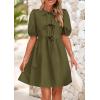 imagePRETTYGARDEN Womens 2025 Summer Casual Short Sleeve Dresses A Line Bow Tie Front Babydoll Loose Cute Mini Dress with PocketsArmy Green