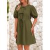 imagePRETTYGARDEN Womens 2025 Summer Casual Short Sleeve Dresses A Line Bow Tie Front Babydoll Loose Cute Mini Dress with PocketsArmy Green