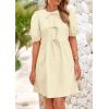 imagePRETTYGARDEN Womens 2025 Summer Casual Short Sleeve Dresses A Line Bow Tie Front Babydoll Loose Cute Mini Dress with PocketsBeige