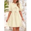imagePRETTYGARDEN Womens 2025 Summer Casual Short Sleeve Dresses A Line Bow Tie Front Babydoll Loose Cute Mini Dress with PocketsBeige