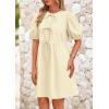 imagePRETTYGARDEN Womens 2025 Summer Casual Short Sleeve Dresses A Line Bow Tie Front Babydoll Loose Cute Mini Dress with PocketsBeige
