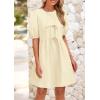 imagePRETTYGARDEN Womens 2025 Summer Casual Short Sleeve Dresses A Line Bow Tie Front Babydoll Loose Cute Mini Dress with PocketsBeige