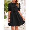 imagePRETTYGARDEN Womens 2025 Summer Casual Short Sleeve Dresses A Line Bow Tie Front Babydoll Loose Cute Mini Dress with PocketsBlack