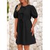 imagePRETTYGARDEN Womens 2025 Summer Casual Short Sleeve Dresses A Line Bow Tie Front Babydoll Loose Cute Mini Dress with PocketsBlack