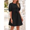 imagePRETTYGARDEN Womens 2025 Summer Casual Short Sleeve Dresses A Line Bow Tie Front Babydoll Loose Cute Mini Dress with PocketsBlack