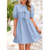 imagePRETTYGARDEN Womens 2025 Summer Casual Short Sleeve Dresses A Line Bow Tie Front Babydoll Loose Cute Mini Dress with PocketsLight Blue