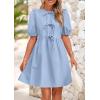 imagePRETTYGARDEN Womens 2025 Summer Casual Short Sleeve Dresses A Line Bow Tie Front Babydoll Loose Cute Mini Dress with PocketsLight Blue