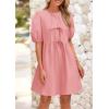 imagePRETTYGARDEN Womens 2025 Summer Casual Short Sleeve Dresses A Line Bow Tie Front Babydoll Loose Cute Mini Dress with PocketsLight Pink