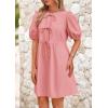 imagePRETTYGARDEN Womens 2025 Summer Casual Short Sleeve Dresses A Line Bow Tie Front Babydoll Loose Cute Mini Dress with PocketsLight Pink
