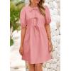 imagePRETTYGARDEN Womens 2025 Summer Casual Short Sleeve Dresses A Line Bow Tie Front Babydoll Loose Cute Mini Dress with PocketsLight Pink