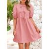 imagePRETTYGARDEN Womens 2025 Summer Casual Short Sleeve Dresses A Line Bow Tie Front Babydoll Loose Cute Mini Dress with PocketsLight Pink