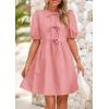 imagePRETTYGARDEN Womens 2025 Summer Casual Short Sleeve Dresses A Line Bow Tie Front Babydoll Loose Cute Mini Dress with PocketsLight Pink