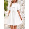 imagePRETTYGARDEN Womens 2025 Summer Casual Short Sleeve Dresses A Line Bow Tie Front Babydoll Loose Cute Mini Dress with PocketsWhite