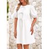imagePRETTYGARDEN Womens 2025 Summer Casual Short Sleeve Dresses A Line Bow Tie Front Babydoll Loose Cute Mini Dress with PocketsWhite