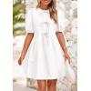 imagePRETTYGARDEN Womens 2025 Summer Casual Short Sleeve Dresses A Line Bow Tie Front Babydoll Loose Cute Mini Dress with PocketsWhite