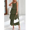 imagePRETTYGARDEN Womens 2025 Summer Sleeveless Midi Dress Scoop Neck A Line Smocked Ruffle Tiered Layered Beach Vacation DressesArmy Green