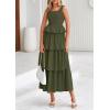 imagePRETTYGARDEN Womens 2025 Summer Sleeveless Midi Dress Scoop Neck A Line Smocked Ruffle Tiered Layered Beach Vacation DressesArmy Green